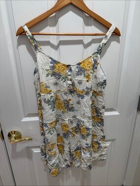 Floral White & Yellow Spaghetti Strap Swim Coverup